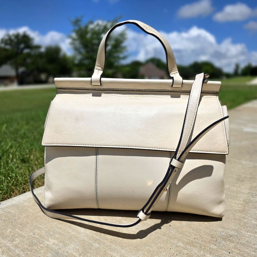 Tory Burch Block T Leather Flap Satchel Ivory With Crossbody Strap MSRP $495